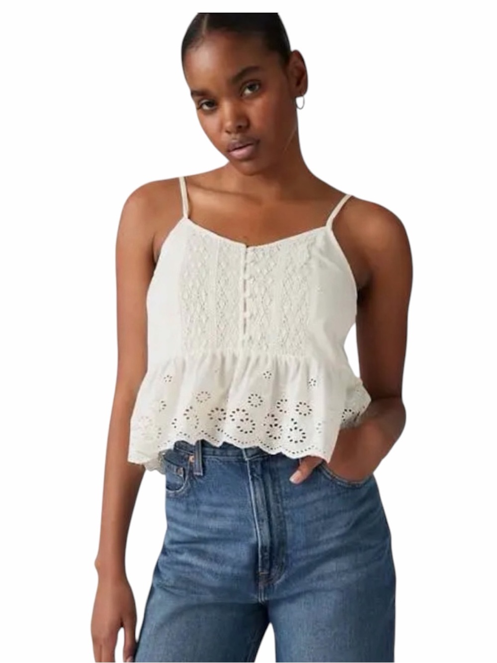 Levi’s Cora Cream Blouse Eyelet Peplum Top size L
